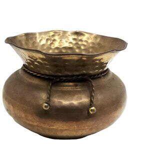 Vintage World Bazaars Inc solid hammered brass planter with rope detail, approxi